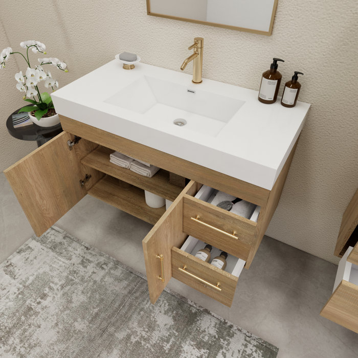 Morenobath 42'' Wall Mounted Single Bathroom Vanity with Reinforced